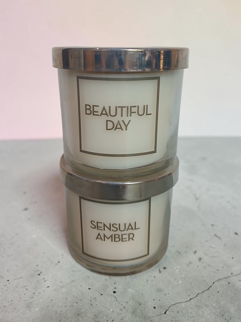Beautiful Day & Sensual Amber Scented Candle Set - White & Silver